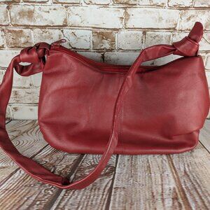 Vintage Red Shoulder Bag Purse, Faux Leather Hobo Bag with Zipper Closure